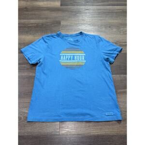 Life Is Good Happy Hour Shirt Blue Graphic T-Shirt Medium